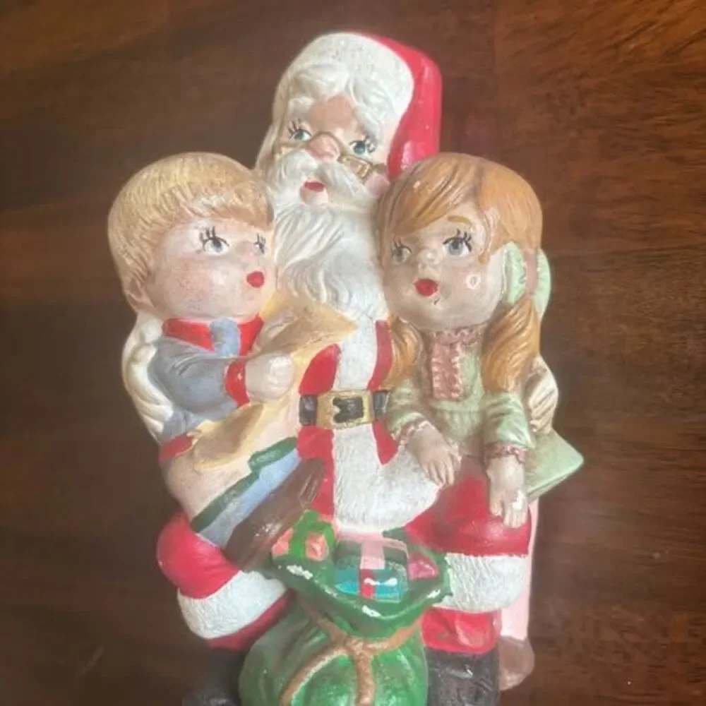 Vintage 1976 Signed Ceramic Santa Claus with Children Figurine